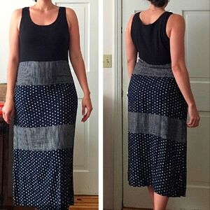 St Tropez West banded maxi tank dress sz 12 with polka dots and stripes